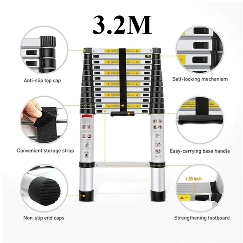 

3.2m Thickened Multifunctional Telescopic Ladder Portable Home Aluminum Alloy Engineering Ladder Outdoor Lifting Bamboo Ladder