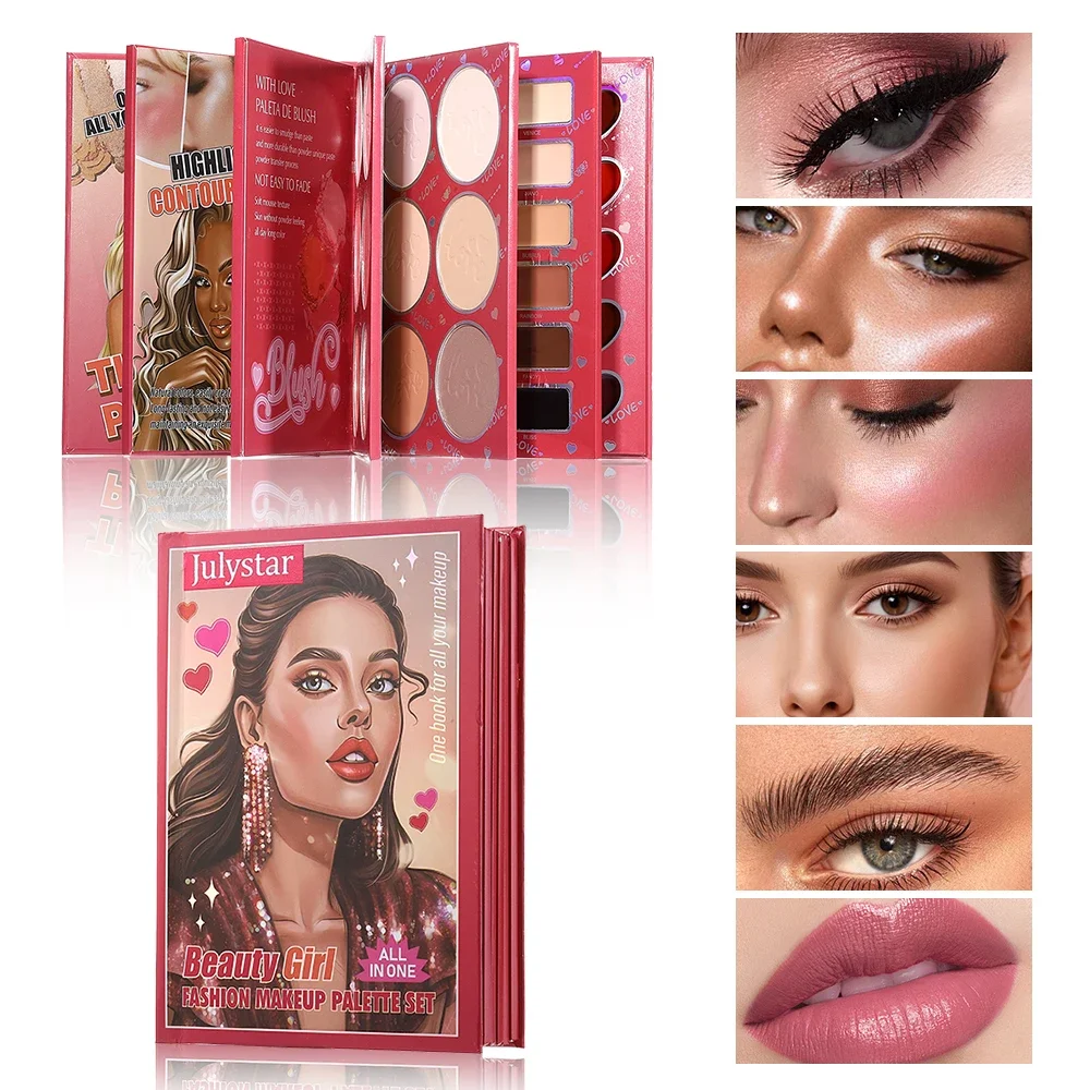 6 Layer Makeup Book Palette, All In One Full Face Makeup Set with Eyeshadow Blush Highlighter Contour Concealer Lip Color