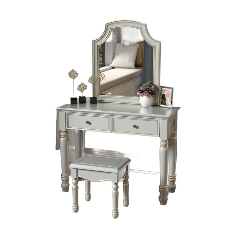 

Solid wood makeup table, dressing table, bedroom gray furniture, small apartment light luxury dressing table