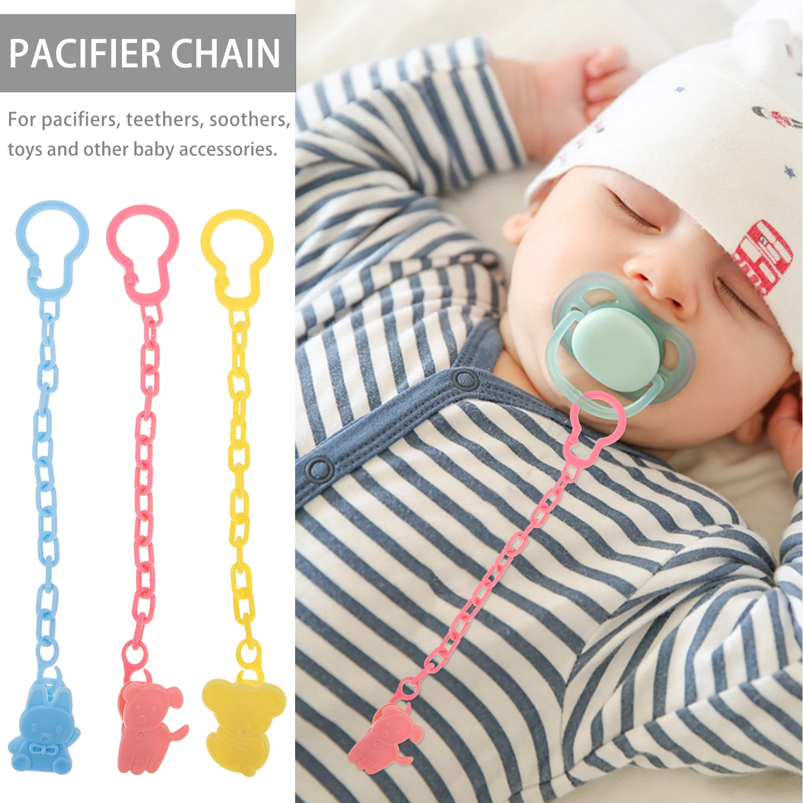 12 stuks babyfopspeenketting clip bijtring houder cartoon ontwerp voorkomen laten vallen gemakkelijk te bevestigen kinderwagen fopspeenclip