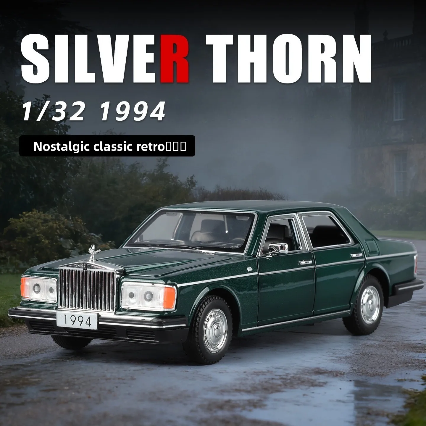 1:32 1994 SILVER THORN Diecast Alloy Car Model Toy Metal Body Toy Car Pull Back Sound Light Rubber Tire Vehicle Boy Gift