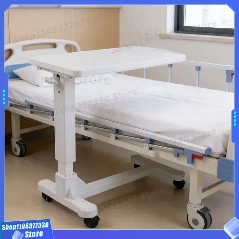 Adjustable Height Bedside Table with Wheels Pneumatic Lifting Aluminum Alloy Frame Mobile Hospital Dining Desk for Bedroom