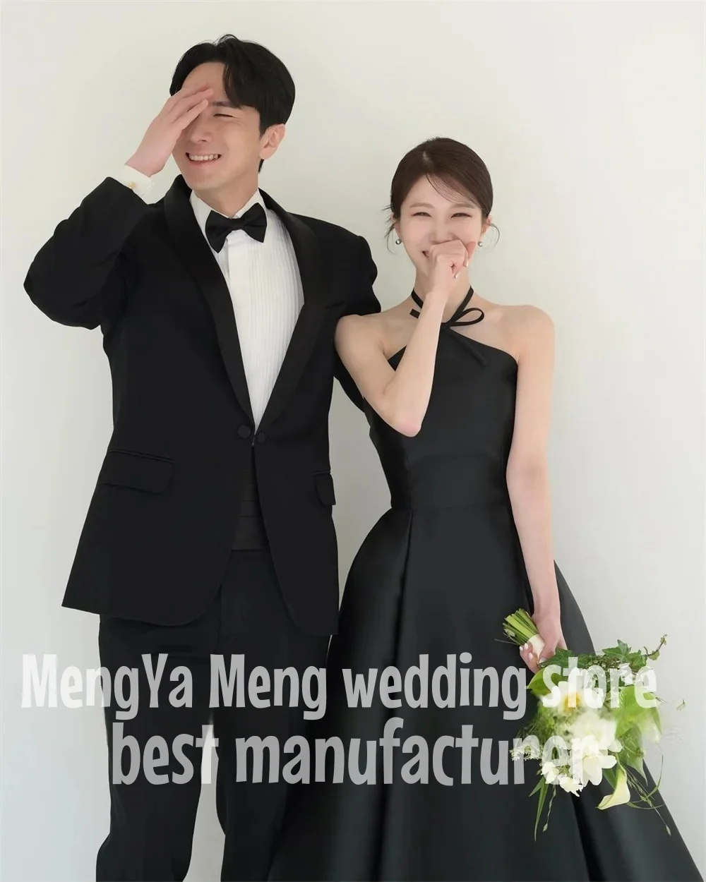 ZHUISHU 블랙 우아한 웨딩 드레스 홀터넥 a 라인 간단한 한국 웨딩 사진 촬영 드레스 민소매 신부 가운 맞춤 제작