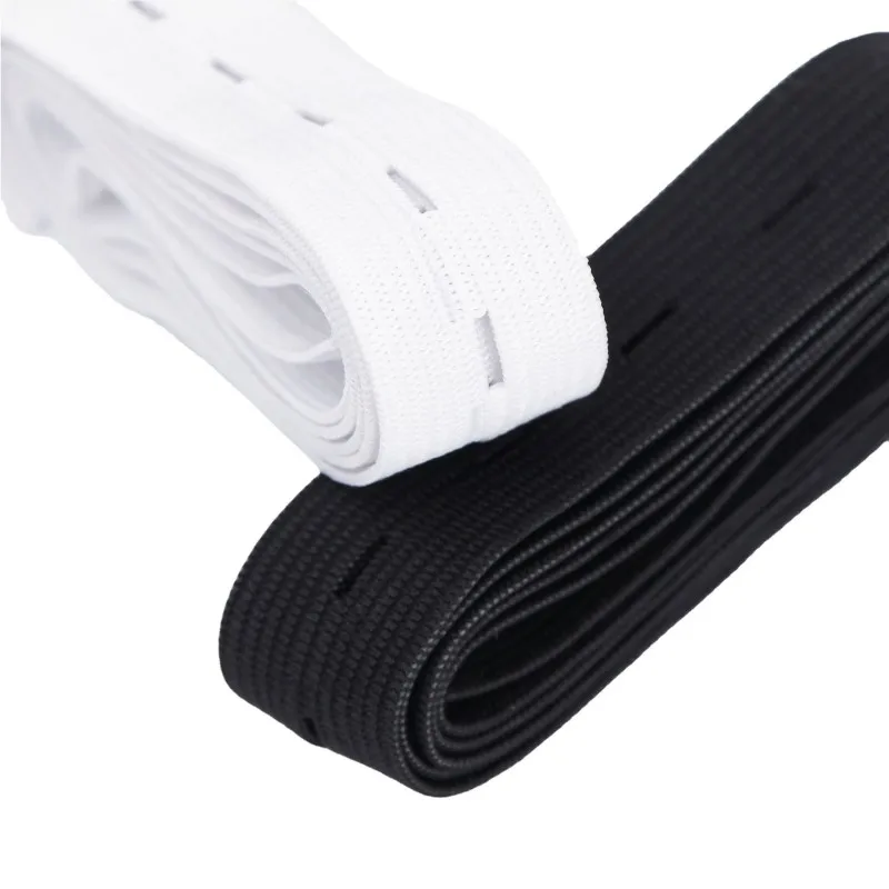 15/20/25/30mm Black White Button Hole Knit Elastic Band for Fiat Rubber Band Waist Band Stretch Rope DIY Sewing Accessories