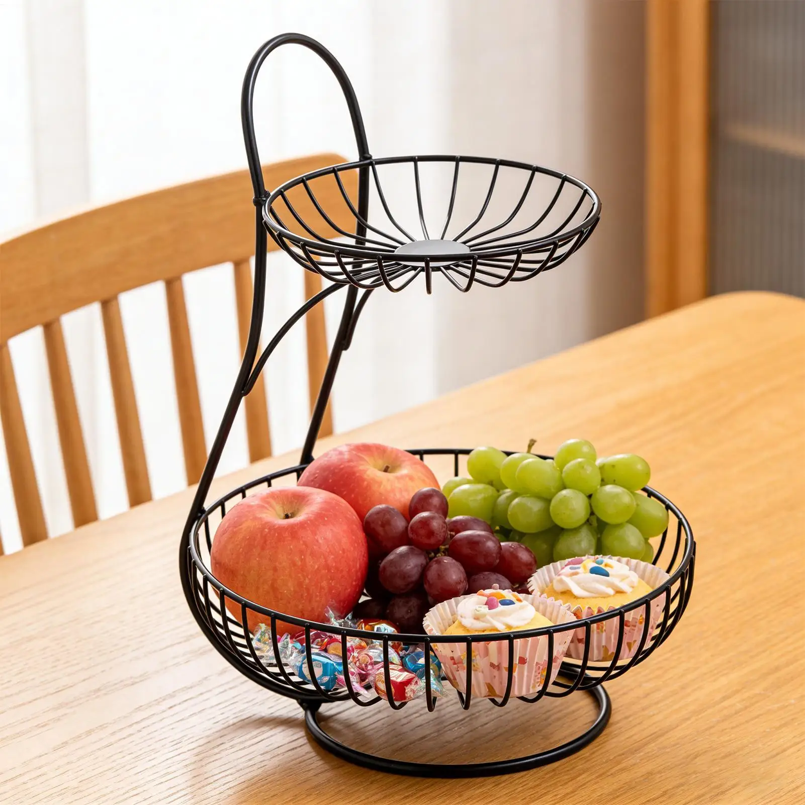 

Metal Fruit Basket 2-Tier Veggies Storage Countertop Fruit Stand dessert tray iron metal plate for home Countertop kitchen