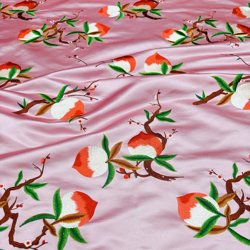 

silk sateen embroidery Flat peach national style new Chinese Suku satin traditional dress color