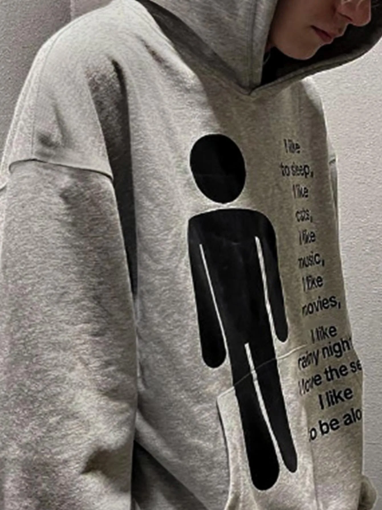 Lustiger Introvert-Englisch-Slogan Stick-Figur-Print Heather Grey Hoodie Solitude Style Locker Sitzender Kapuzenpullover mit Kängurutasche
