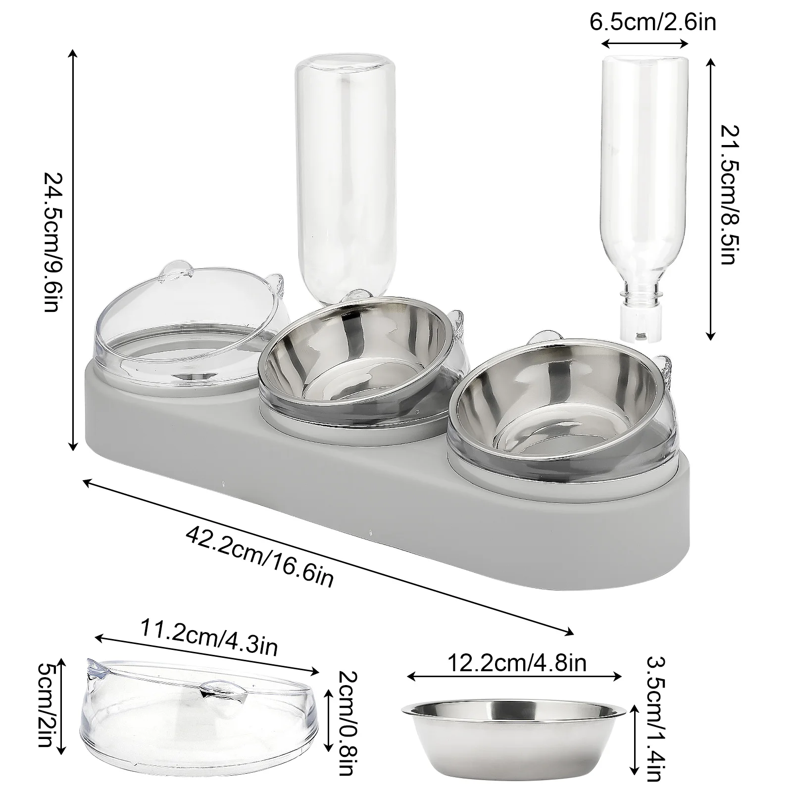 Automatic Feeder Dog With 500ml Water Dispenser Multi-function Elevated Puppy Oblique Mouth 3 In 1 Three Bowls Cat Bowl