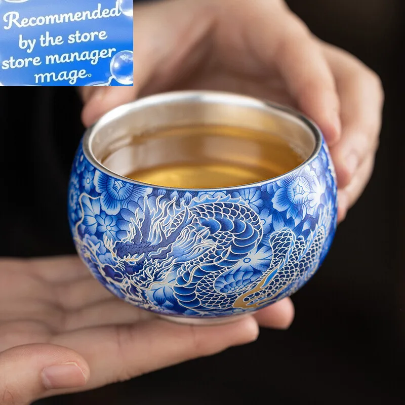 

130 мл Высококачественная позолоченная серебряная чашка для чая 999 пробы, маленькая чашка для чая с узором Архат Даргон, персональная чаша для чая, кувшин для воды, чажан, кунг-фу, чайная посуда