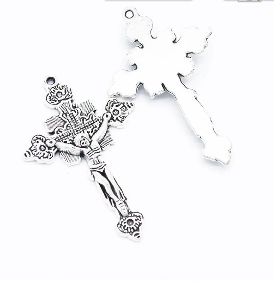 High Quality 4 Pieces/Lot 48*31mm Antique Silver Plated Cross Jewish Jesus Crucifix Charms For Diy Jewelry Making F0811