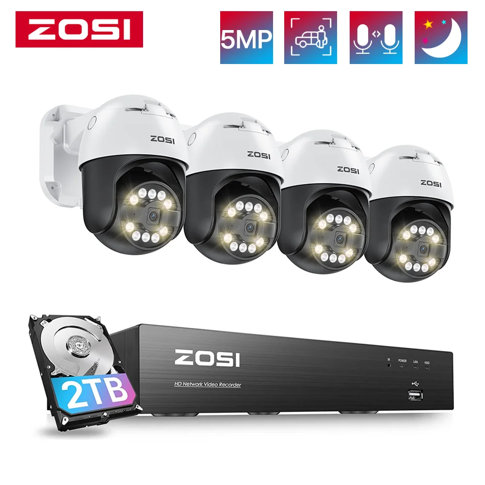 

ZOSI 8CH 5MP PTZ Security POE IP Camera System Two Way Audio AI Face Detect 8MP NVR Kit CCTV Home Outdoor Video Surveillance Set