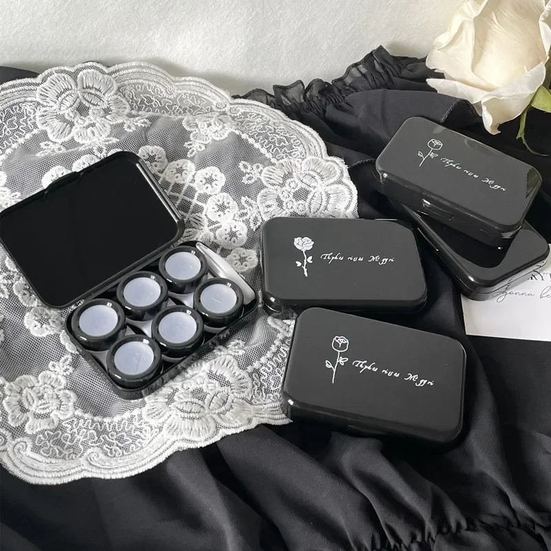 3 Pair/box Black Rose Contact Lens Case No Mirror Contact Lens Case for Women Kit Holder Portable Contact Lenses Box