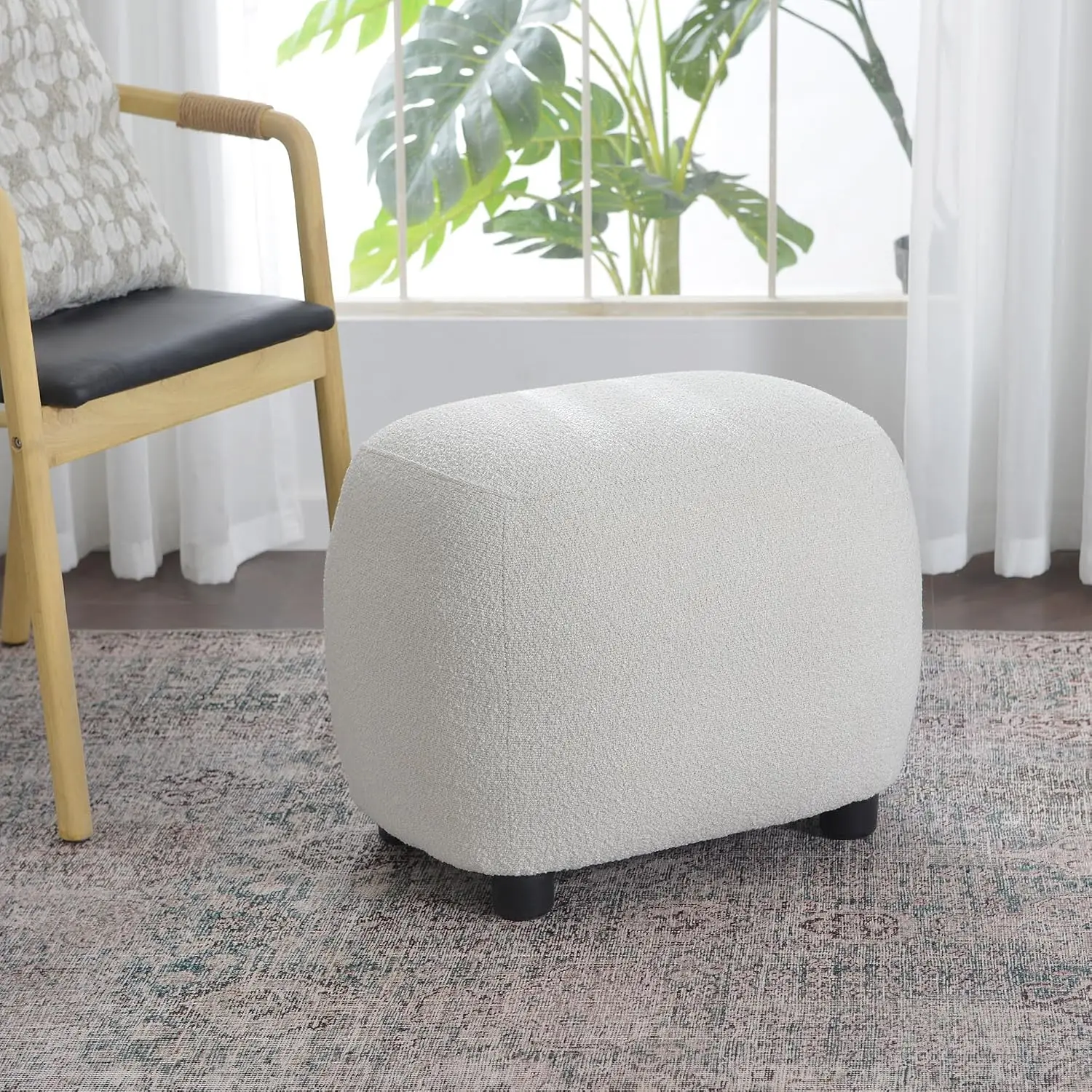 Round Boucle Upholstered Ottoman Padded Seat Footstool For Living Room Bedroom, Customized