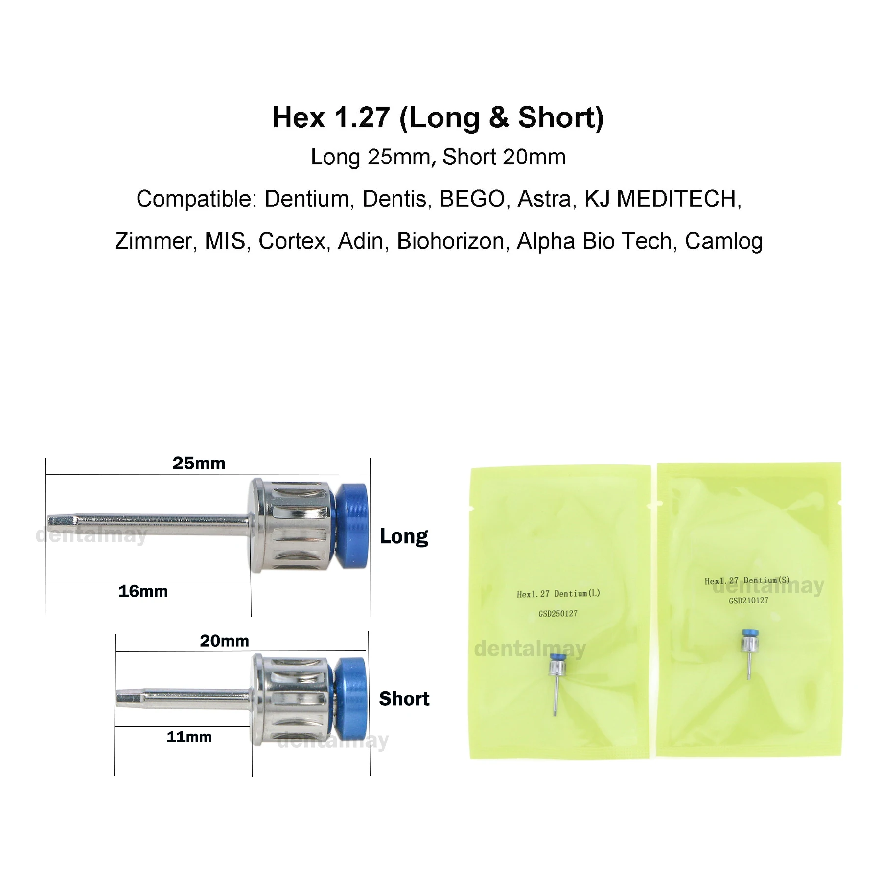 

Dental Implant Long Short Drivers Hand Hex 1.27 Compatible Dentis BEGO Astra MEDITECH Autoclavable