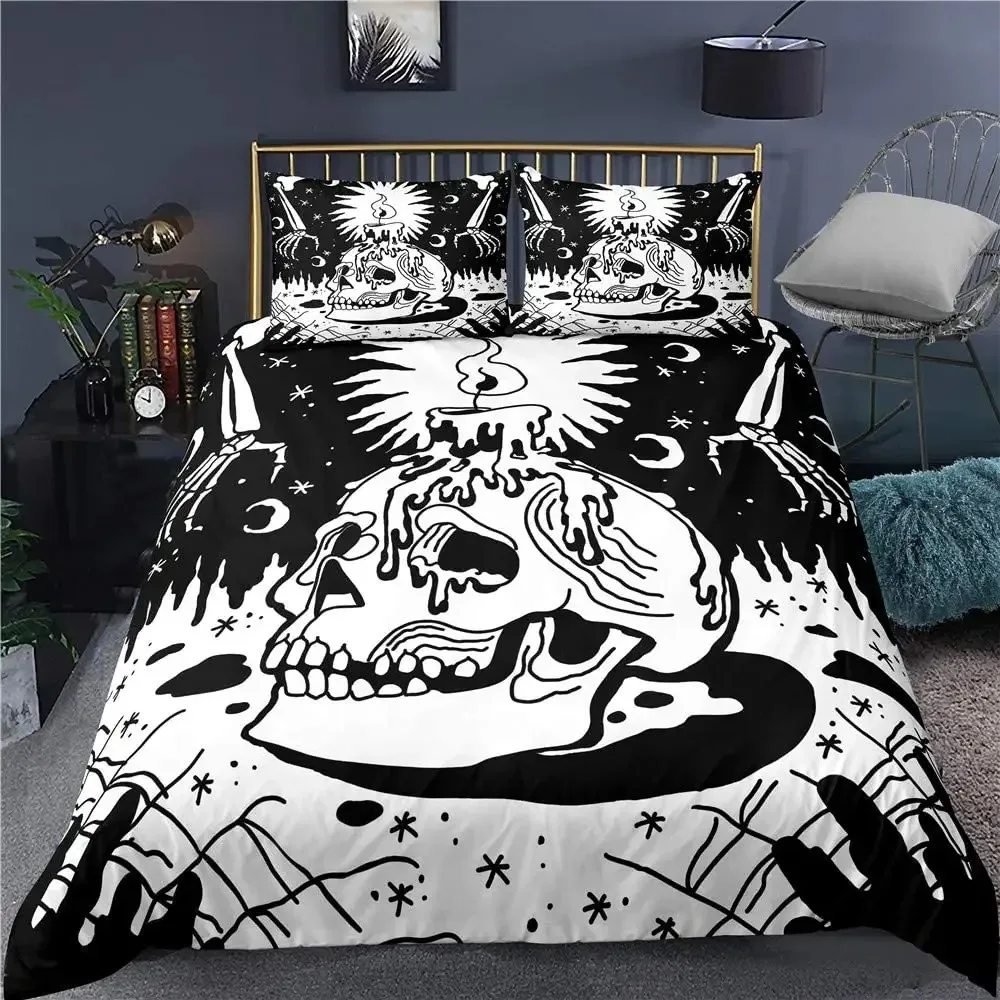 Skull Bedding Set Boho Gothic Skull Skeleton Bones Duvet Cover Bedroom Single Twin King Size Quilt Cover Home Textile