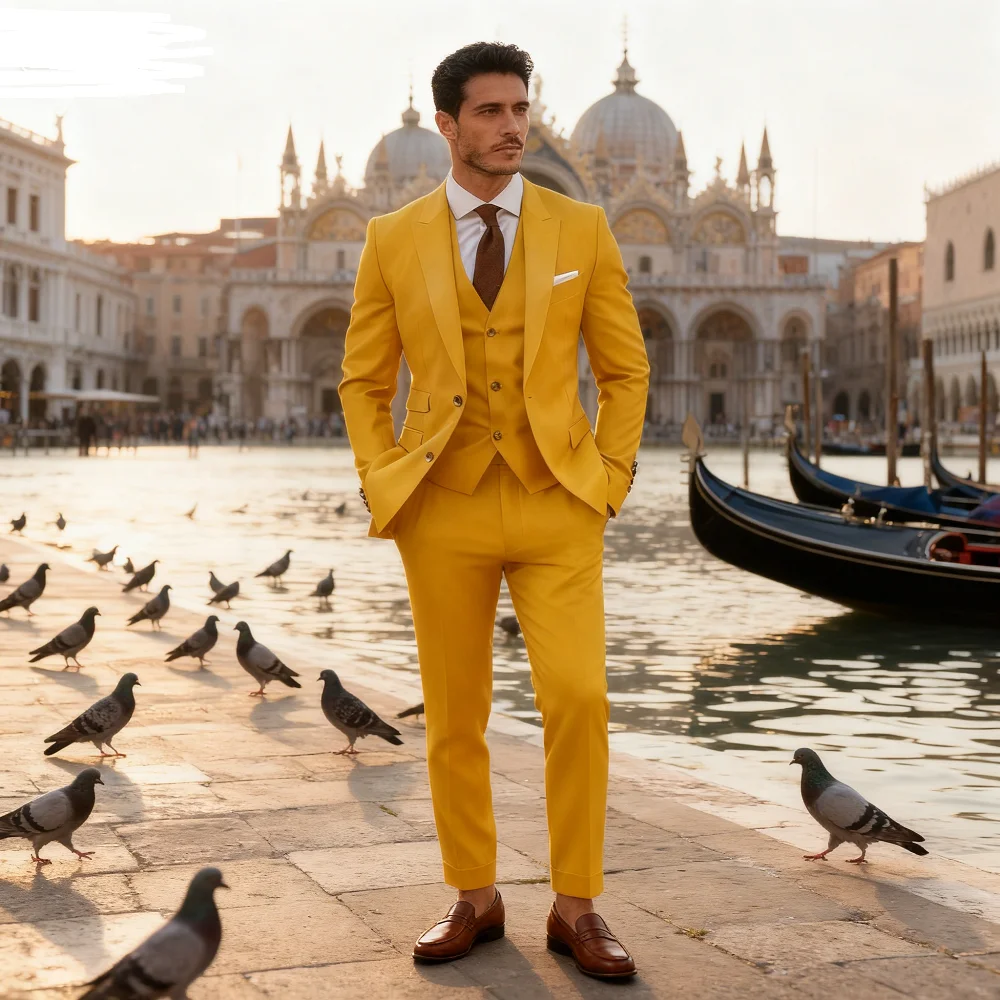 

Elegant 3-Piece Men's Business Suit Unique Breasted Notched Lapel Wedding Smoking Daily Party Masculine Ternos Roupa Mas