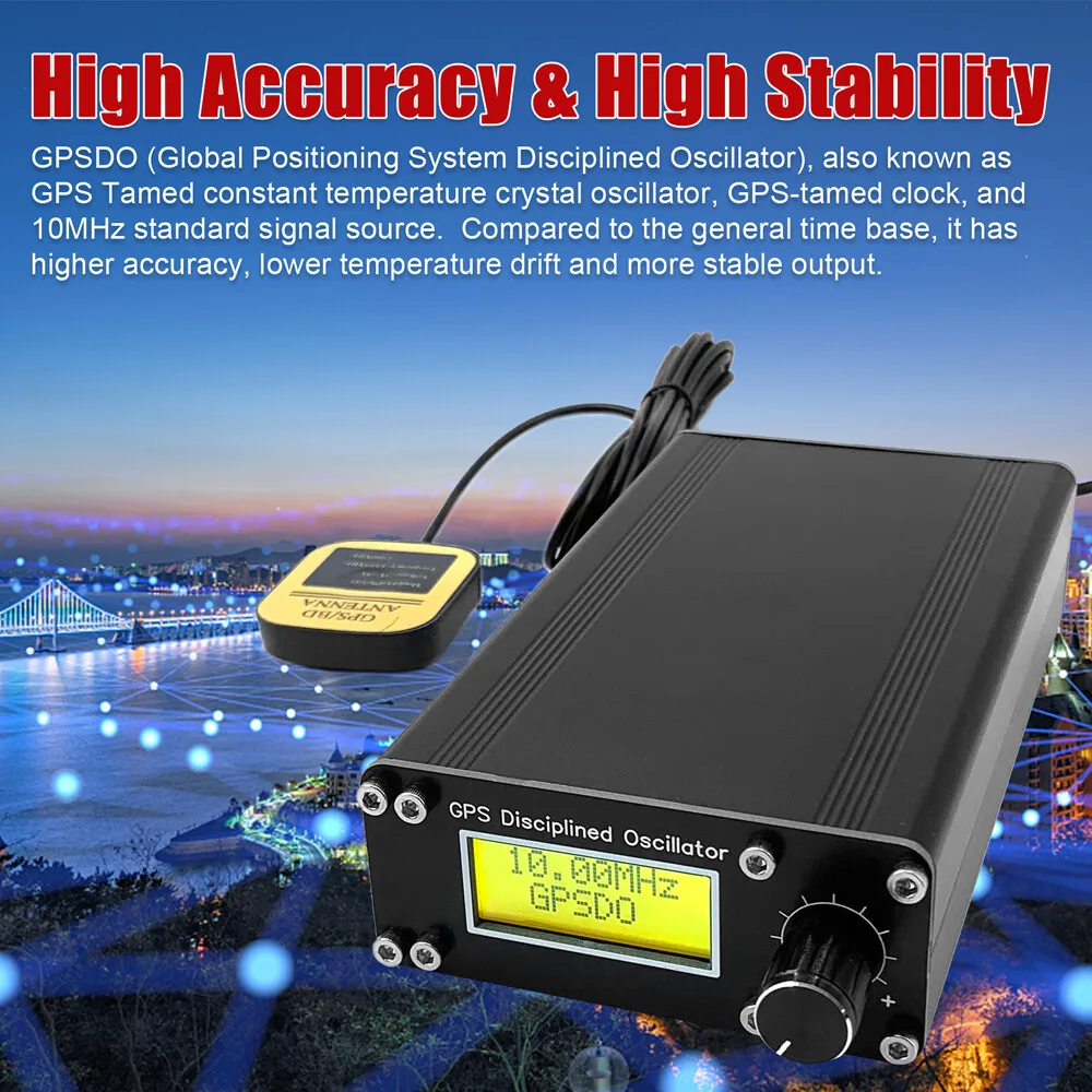 GPSDO 10MHz Frequency Signal Source Positioning System Square Wave GPS Disciplined Oscillator with LCD Display