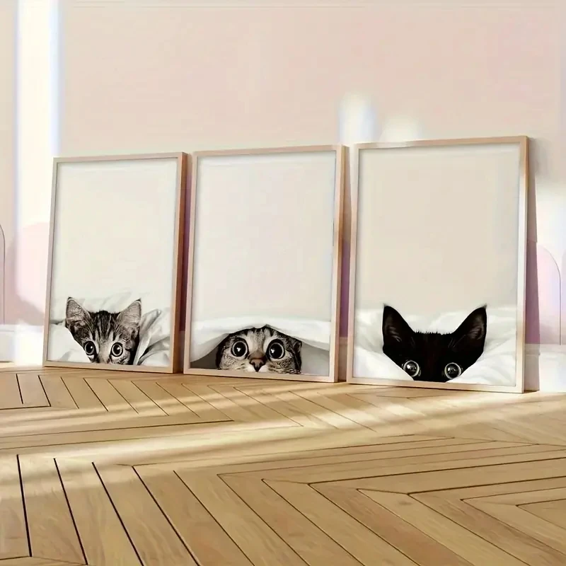 3pcs frameless Canvas Painting 3pcs/Set Modern Minimalist Cat Poster Canvas Wall Art High-quality Printed Cat Patterns Simple Li