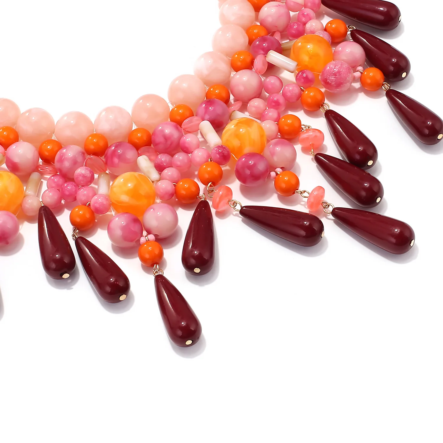 Farbenfrohe Harz-Perlen Statement-Halskette für Frauen Böhmische Rosa Orange Rote Mehrschichtige Choker-Halsketten Modeschmuck – Detail 8