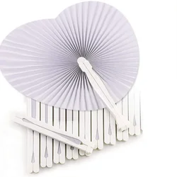 White Blank Folding Fan para Decoração de Festa, Festival Hand Fans, Pintura DIY, Aniversário, Casamento, Forma do Coração, 5-36Pcs