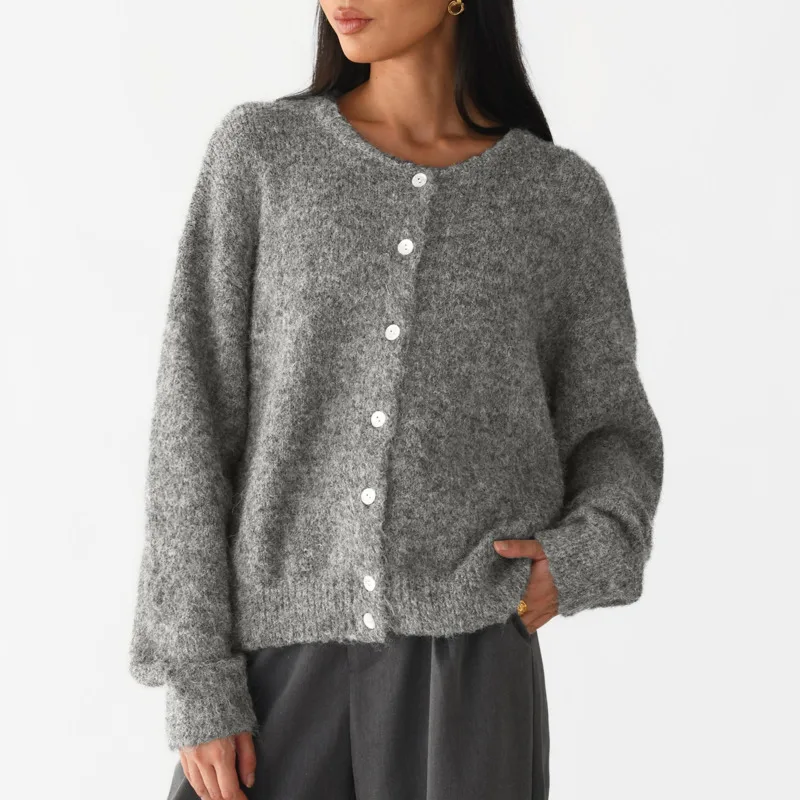 

Soft Knit Cardigan For Women's Autumn Winter Retro Minimalism Ins Solid Color Single Breasted Cardigan Wool Daily Sweater Coat