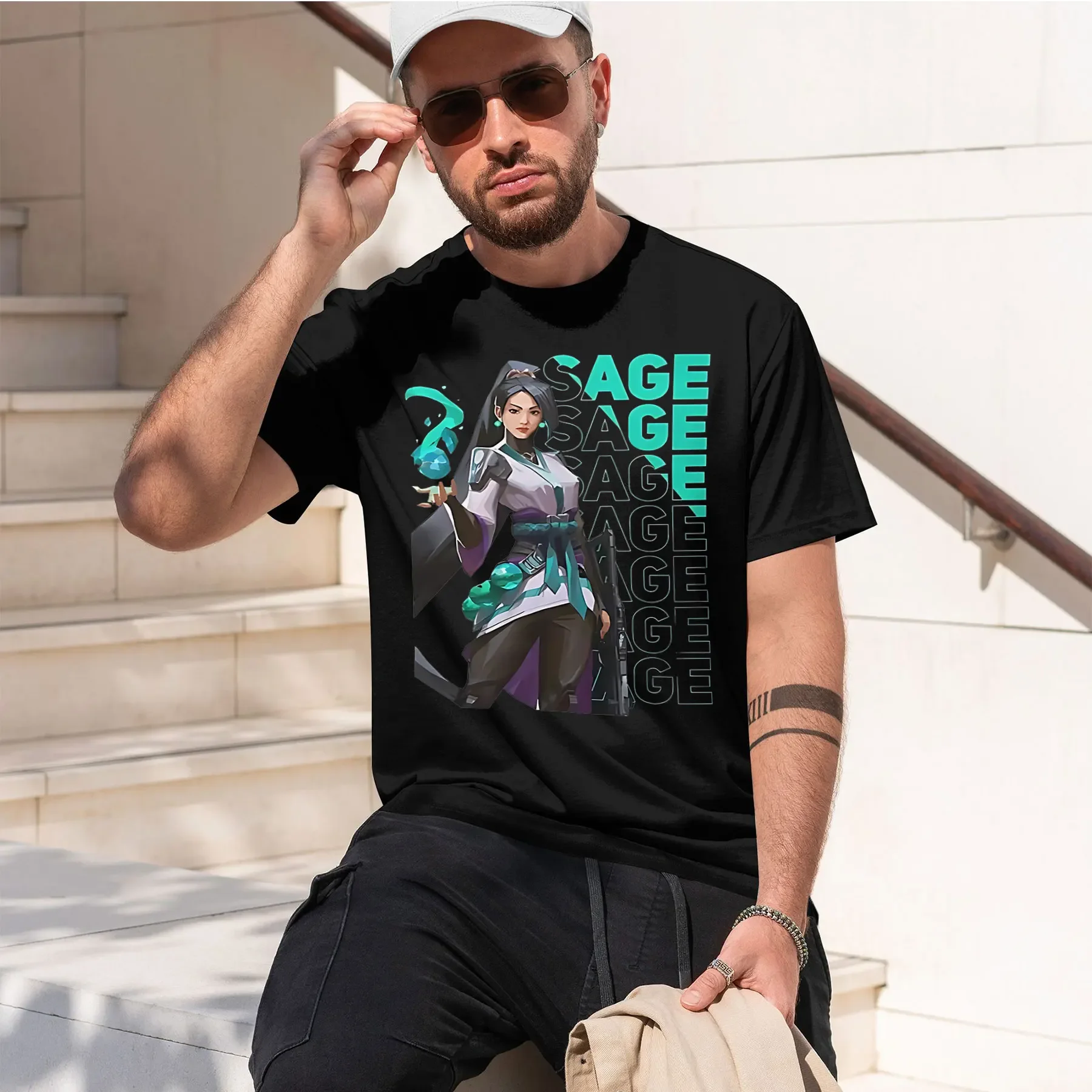 Sage (Valorant) 2026 new fashion heavyweight hot selling retro printed pattern fun round neck T-shirt for daily comfort