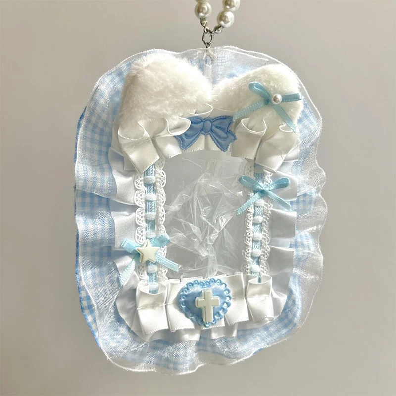 Sweet DIY Plush Card Holder with Ribbon Anime Lace Photocard Case Lolita Idol Display Photo Protector Case Card