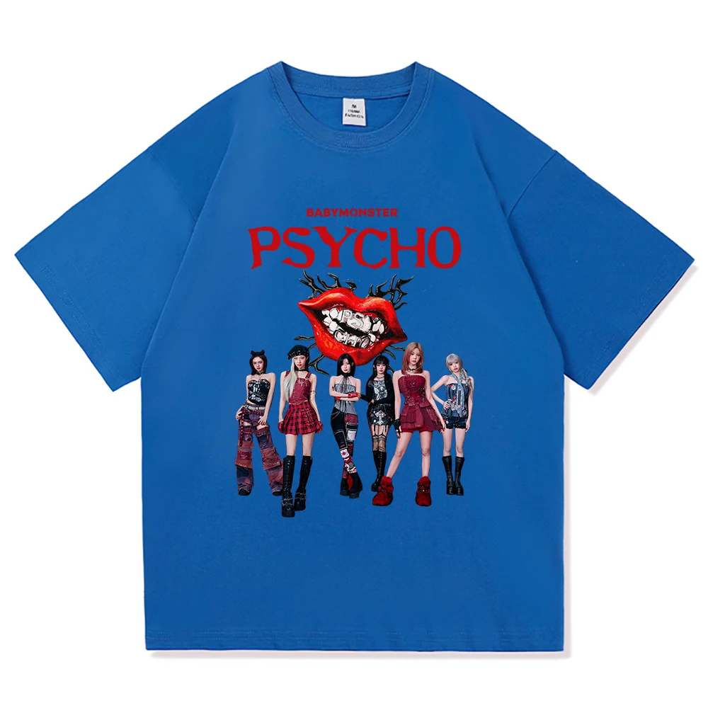 Babymonster نحن نذهبون تي شيرت أغنية جديدة النفسي موضة ريترو الرجال/النساء الملابس خمر Harajuku بلايز عالية الجودة القطن بلايز