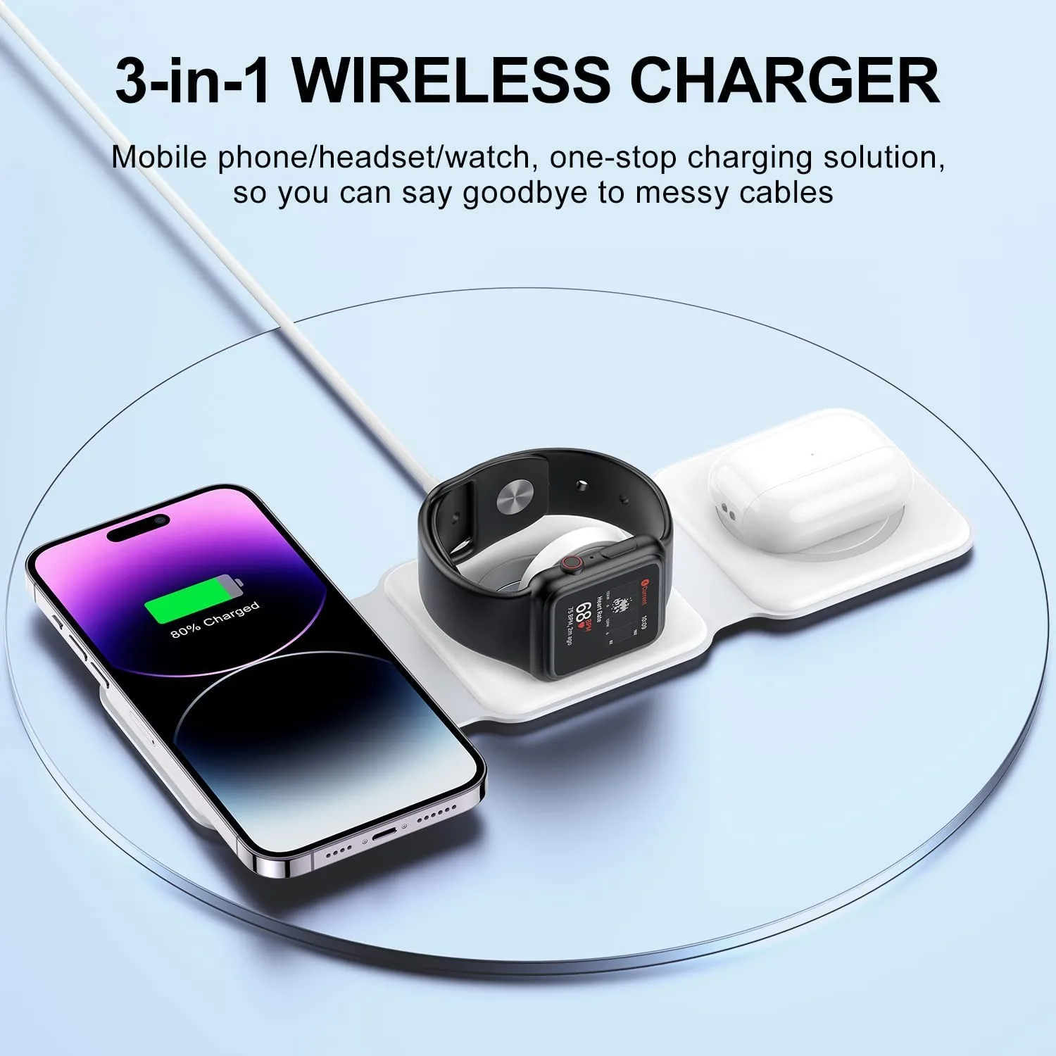 15W 3 in 1 Magnetic Portable Wireless Charger for iPhone 14 13 12 11 XR Pro Max Apple Watch AirPods Fast Charging Dock Station