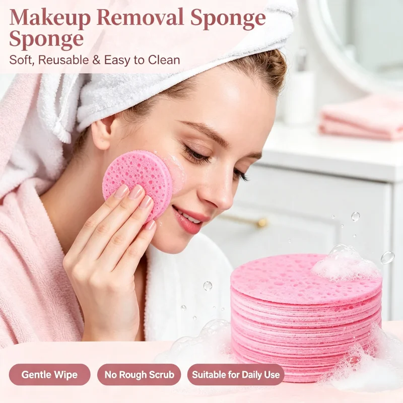 10PCS Compress Face Wash Puff Natural Wood Pulp Sponge Wash Puff Foaming Face Cosmetic Puff Face Cleansing Sponge