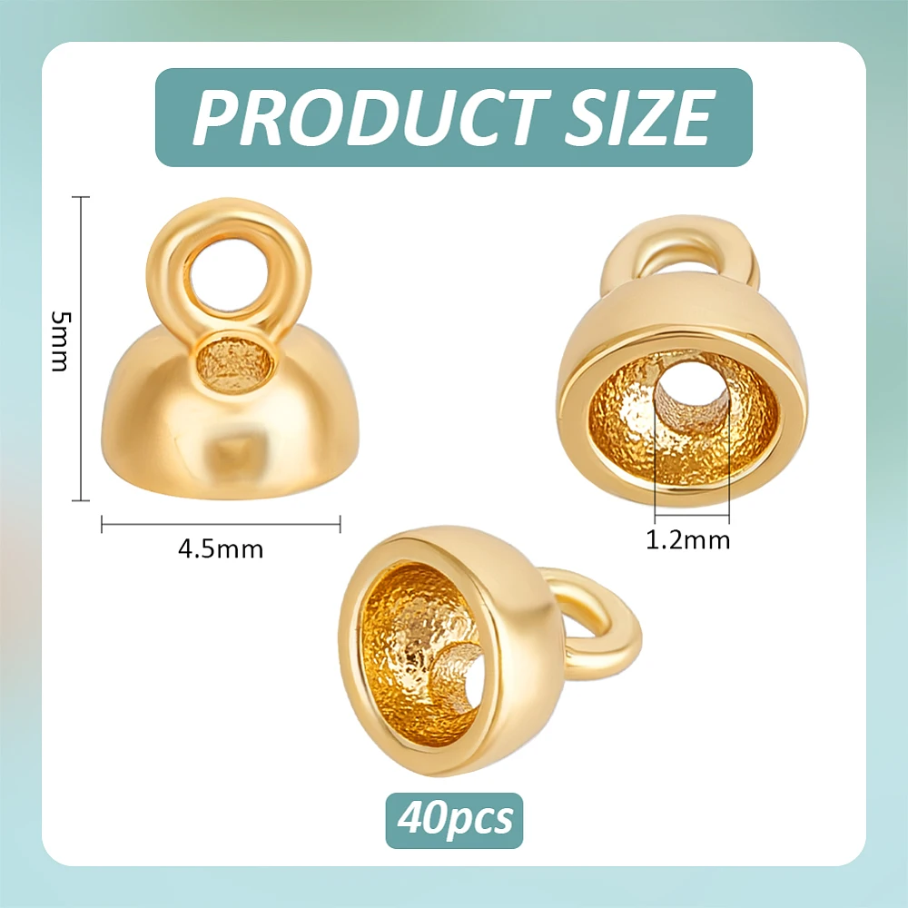 40Pcs 18K Real Gold Filled Crimp End Caps 0.19x0.17Inch Brass Pendant Bail Cap with Loop Findings for Earring Necklace Jewelry