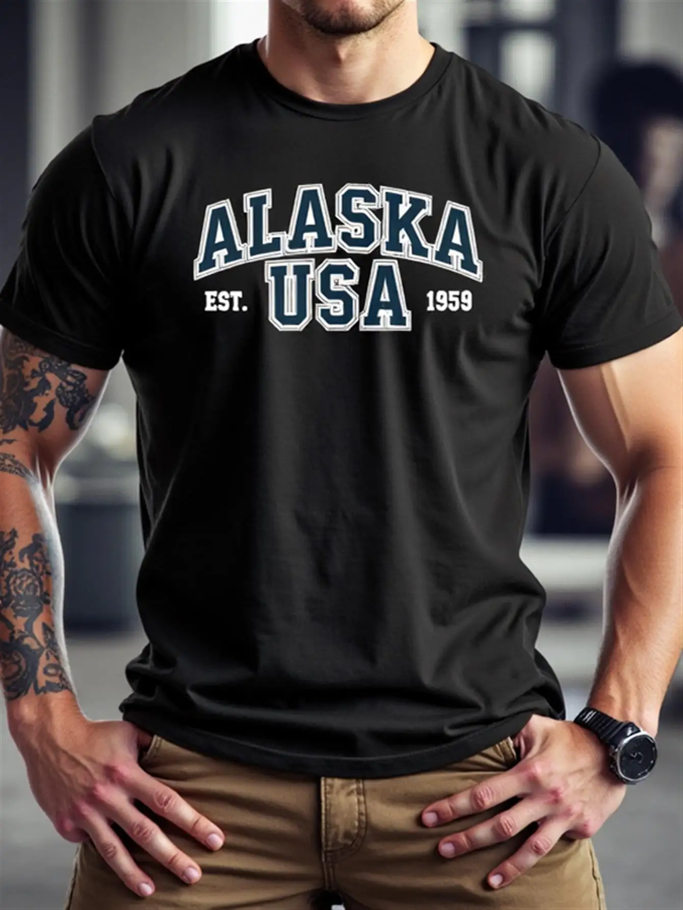 

Men's Alaska Usa Graphic Shirt Black Blue White State Flag Pattern Heavy Solid Color Crew Neck Shirt Alaska State Founded in [Year] Vintage Design Everyday and Special Occasion Shirt Ideal Birthday Holiday Gift for Him