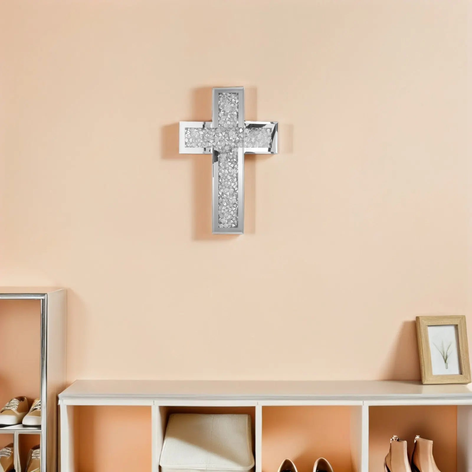 Elegant Cross Wall Art Piece Modern Religious Decoration for Walls with Sparkling Zircon Inlay Suitable for Home Office Space