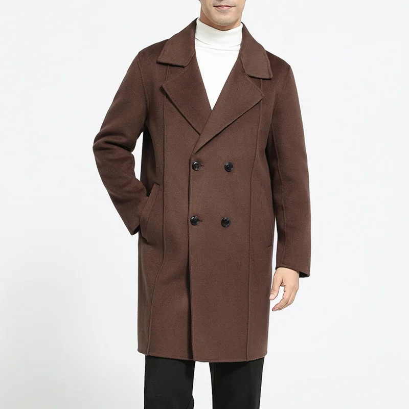 

Men's 100% cashmere thick double-sided long coat, business casual classic, versatile and fashionable