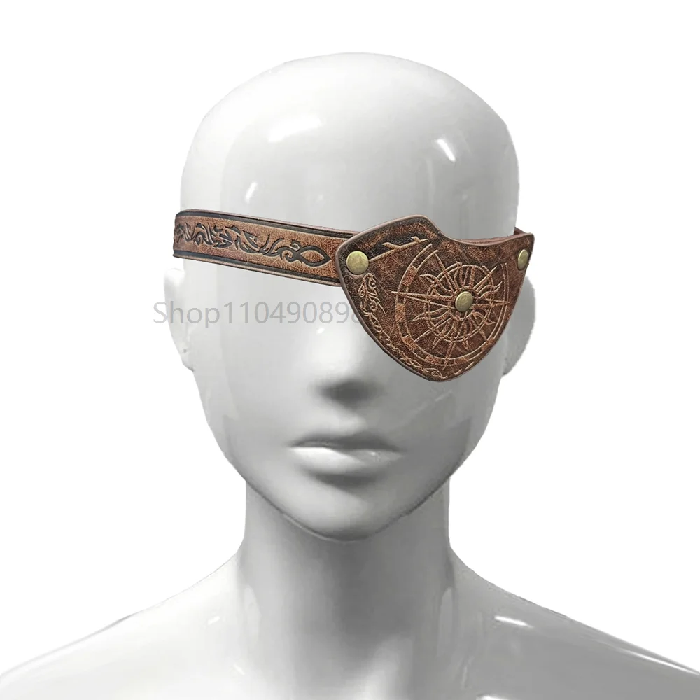 Medieval Steampunk Viking Knight Pirate Vintage Black Faux Leather Eye Patch Halloween Costume Accessories Cosplay Props