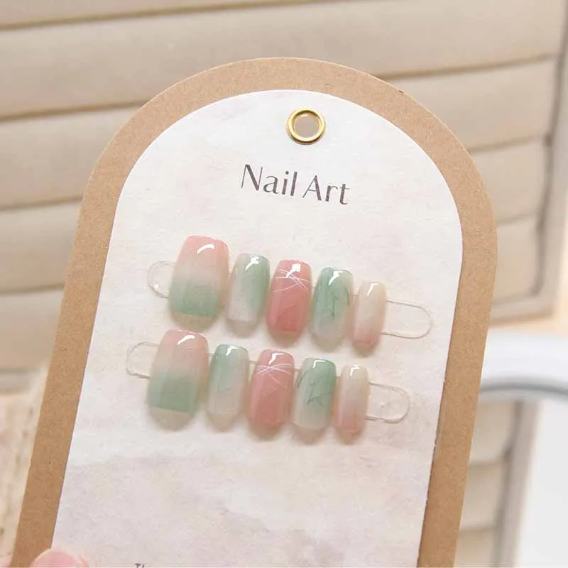 10pcs Women Cat's Eye Gradient Colored Press on Nails False Nails Square Head Girl Lady Press on Nail Wearable Detachable