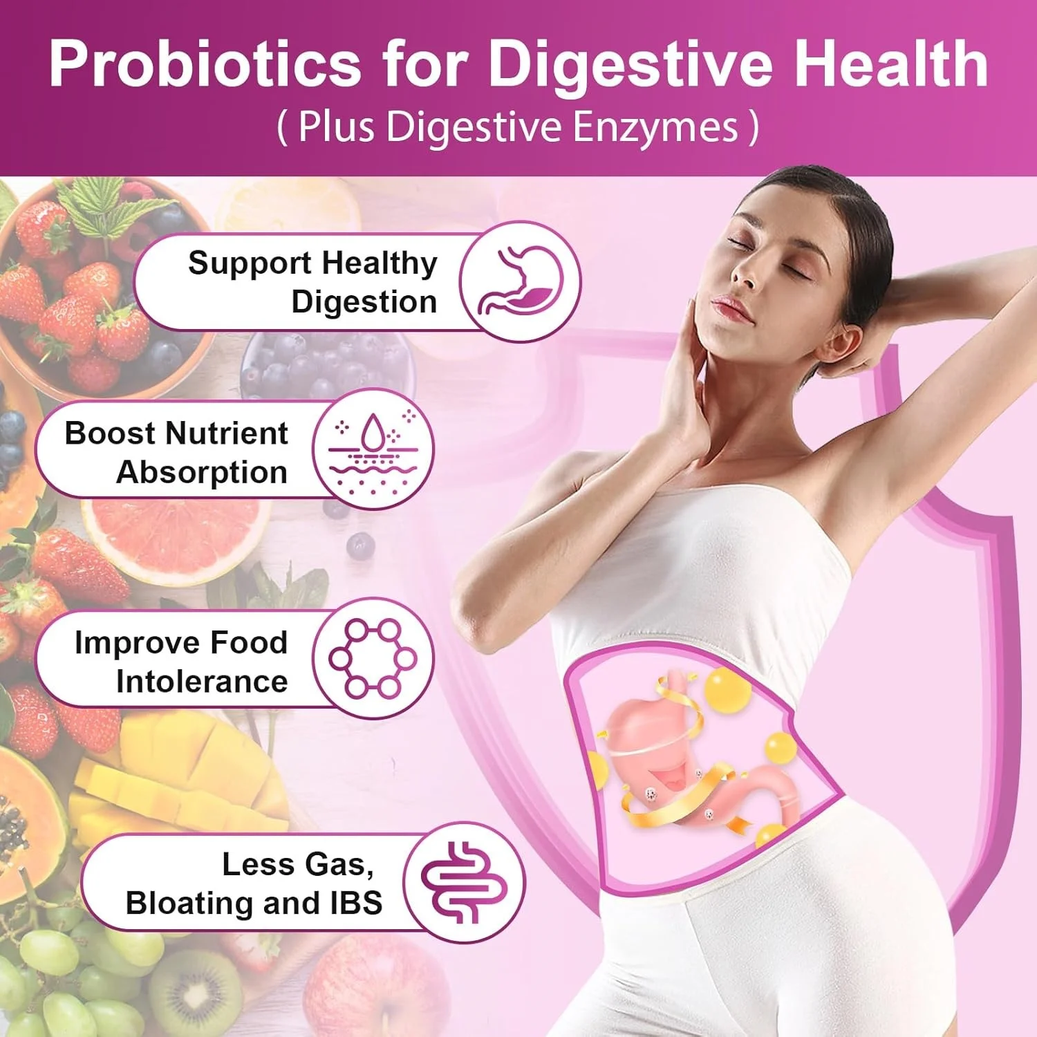 Top Factories Female Digestive Probiotics 1000 Billion CFU with Digestive Enzymes Prebiotics & Cranberry 120 Veg Capsules