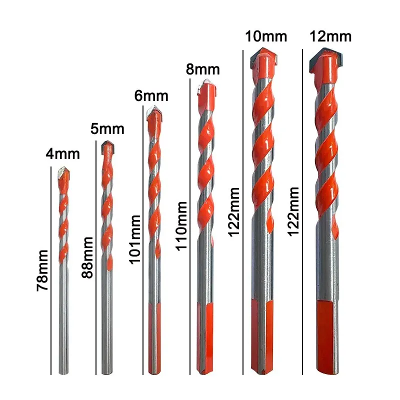 Hard Alloy Drill Bit Set, Overlord Diamond, perfuração de parede ferramenta, laranja, 4mm, 5mm, 6mm, 8mm, 10mm, 12mm, 6 pcs