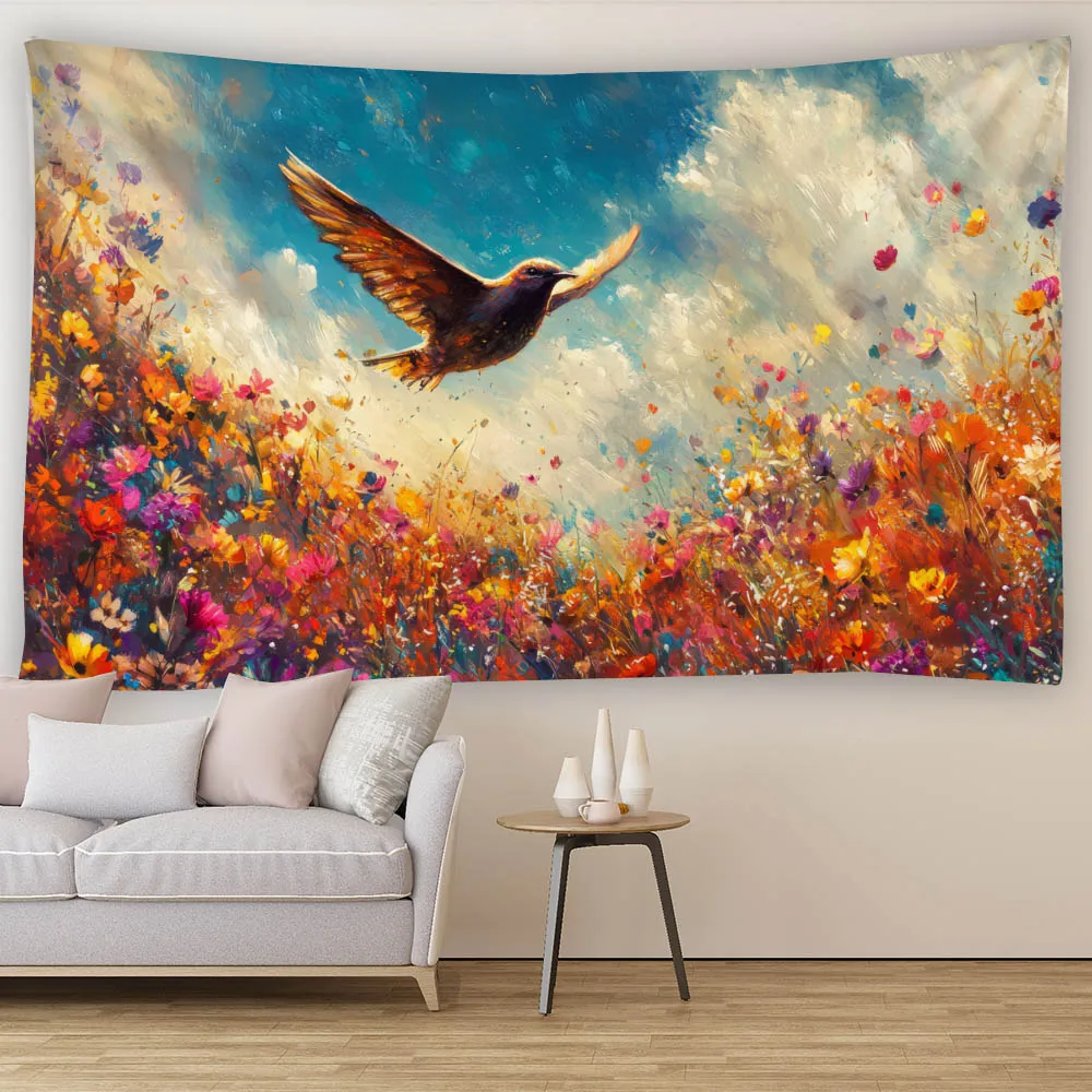 

Oil painting of birds, tapestry of flowers, plant wall hanging, multiple sizes and patterns, living room sofa wall decoration