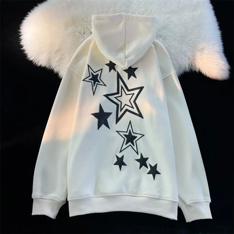 Sudadera Harajuku con estampado de estrellas para hombre y mujer, suéter holgado de gran tamaño con estampado de estrellas Y2K, ropa de calle