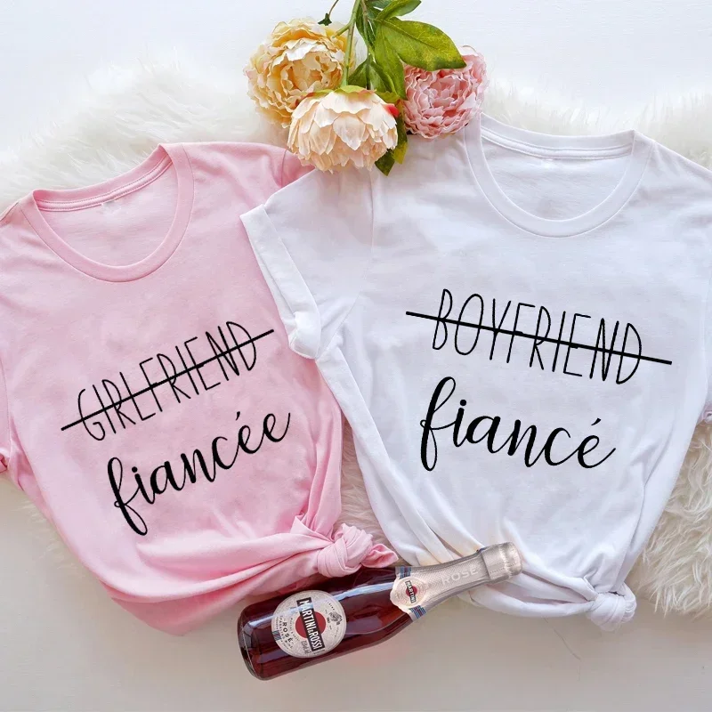 Girlfriend Fiancee T Shirt Boyfriend Fiance Tops Matching Honeymoon Travel Tshirt Print Engagement Wedding Party Tee Shirts Tops