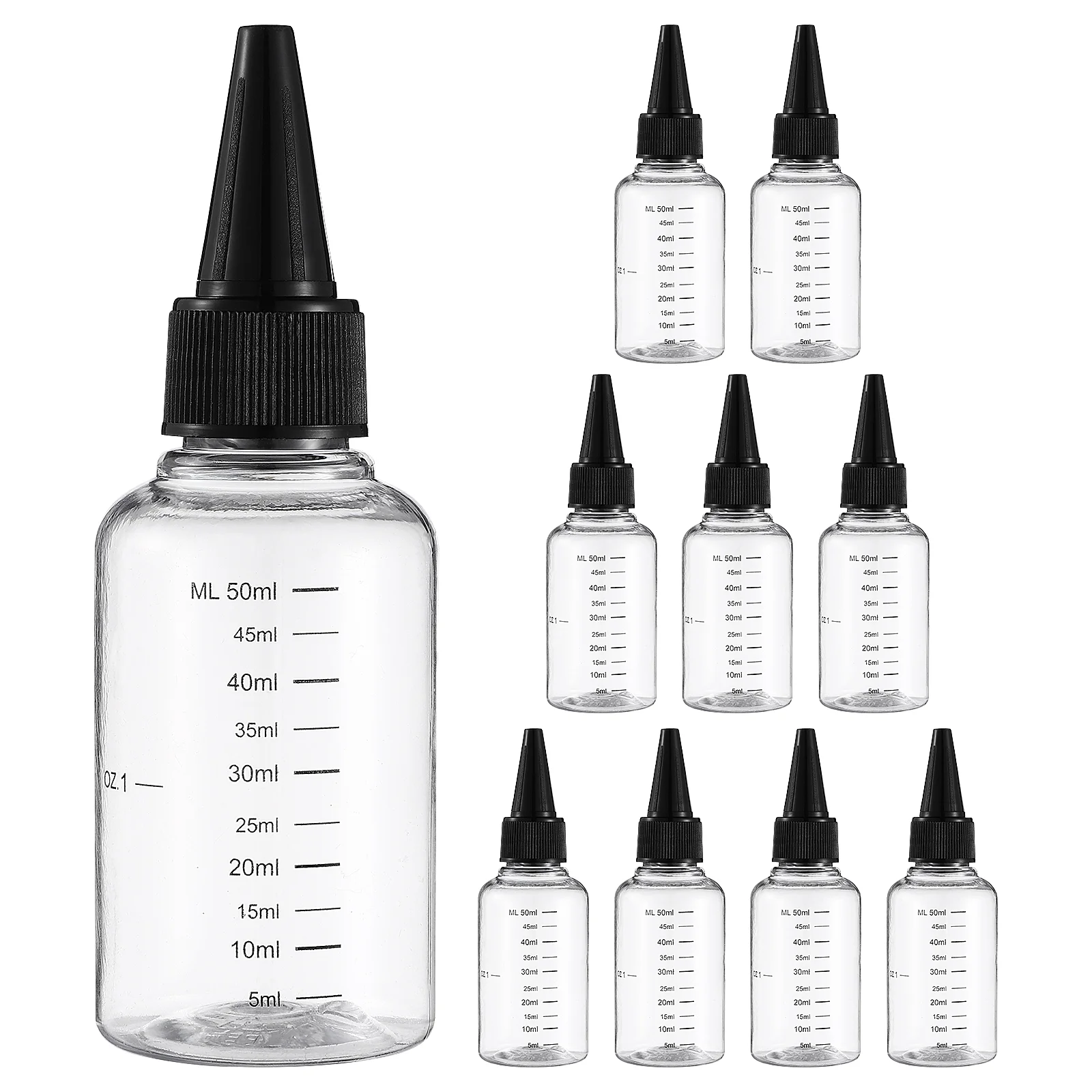 

10 Pcs Frcolor Graduated Transparent Squeeze Bottle 50ml with Tip Cap 10pcs Packaged Bottles Hair Oil Cosmetics Applicator Care