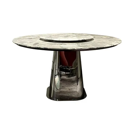 

Gray natural luxury stone round table household marble round dining table and chairs