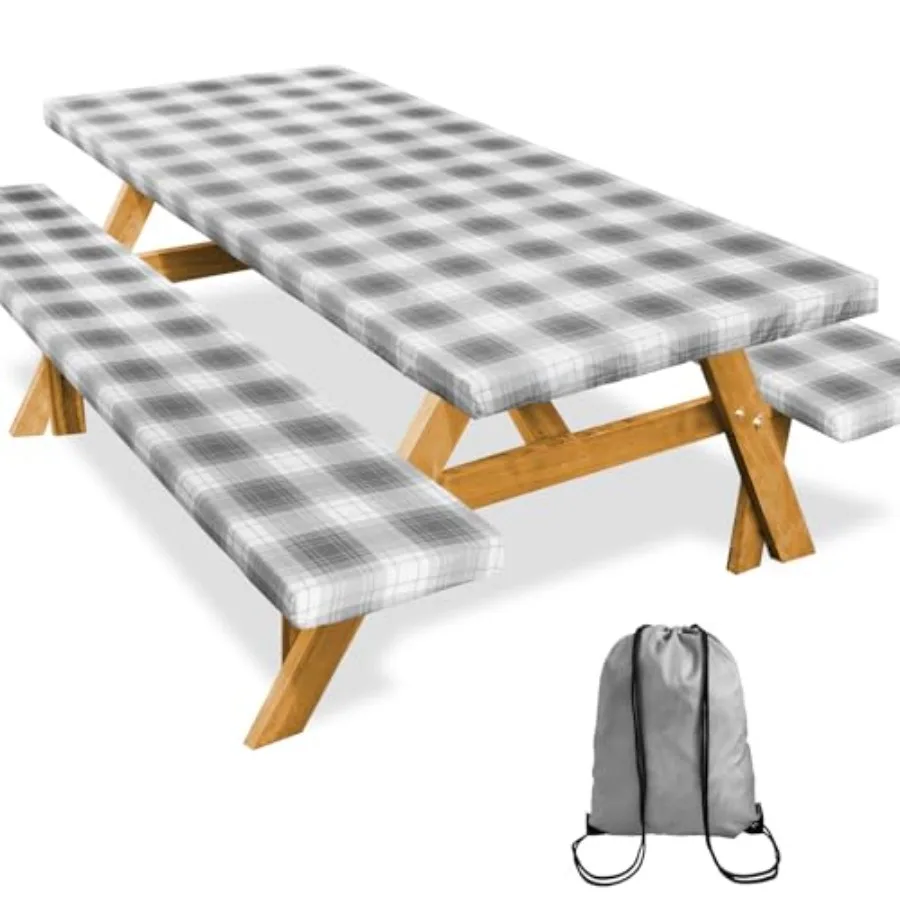 

Чехол для стола для пикника с чехлами для скамейки, 72 дюйма, предметы первой необходимости для кемпинга, многоразовая водонепроницаемая ветрозащитная скатерть для кемпинга, прямоугольная