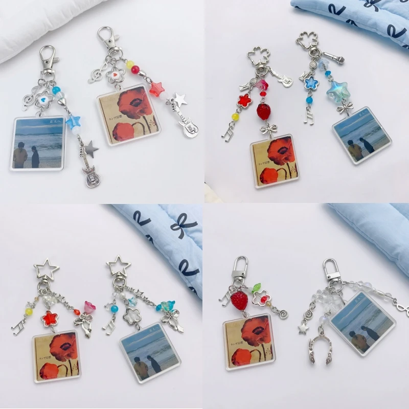 Y2K Lovers Lamp Inspired Keychain Fashion Acrylic Album Keyring Bag Car Key Pendant Key Hanging Decoration Couple Friend Gifts