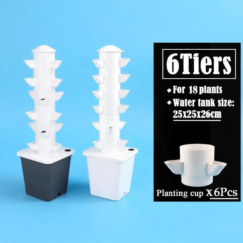 Vertical Hydroponic Tower Growing System ,18 Pods 6 Tiers Indoor Outood Home and Greenhouse Gardening Kit for Herb,Fruit,Veggies