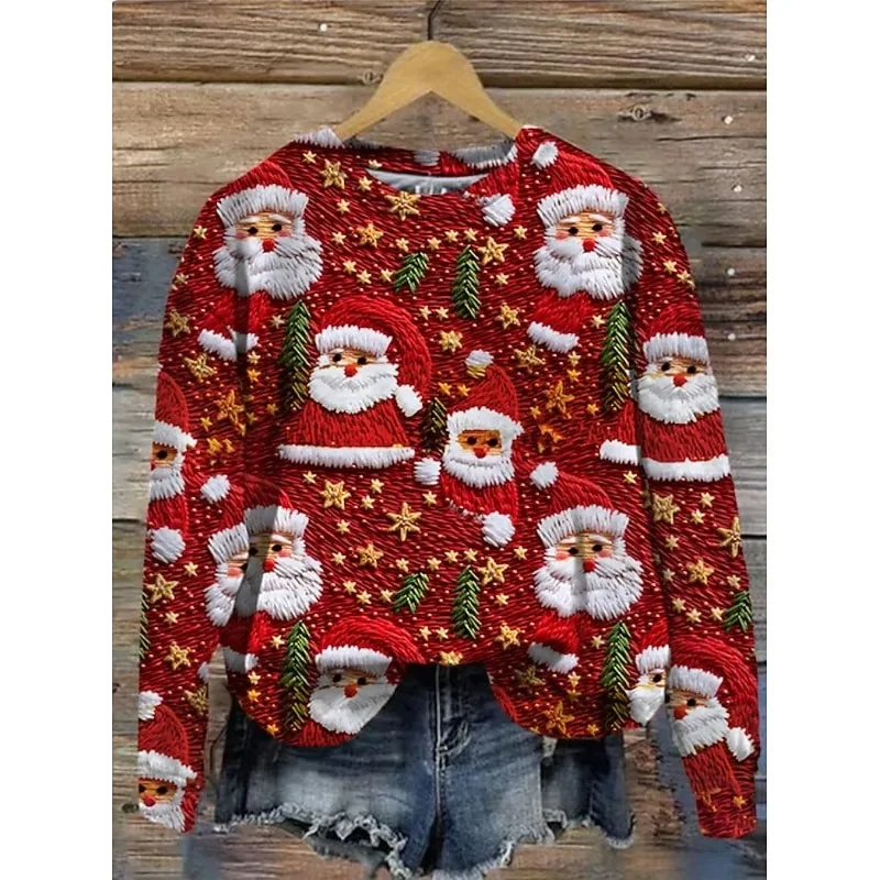 

Christmas Women's Pullover Sweatshirt Santa Claus Graphic Casual Long Sleeve Crew Neck Regular Street Dailywear Casual Clothing