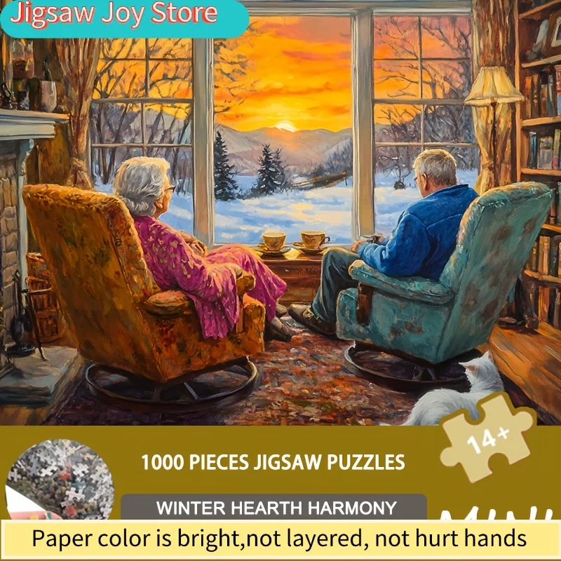 

Набор из 1000 мини-пазлов - Зимняя уютная сцена у очага с пожилой парой и кошкой, 38x26 см