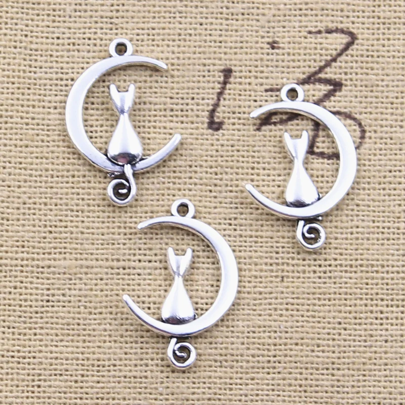 50 قطعة Charms القمر القط 21x14 مللي متر العتيقة الفضة اللون المعلقات DIY بها بنفسك الحرف صنع النتائج اليدوية مجوهرات Tibetan