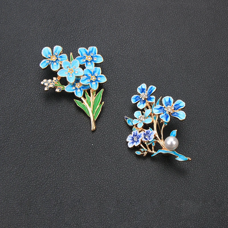 Enamel Not Forget Me Flower Brooch Pin Women Fashion Costume Jewelry Gift